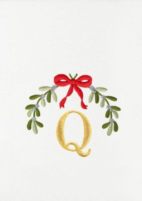 Linum Home Textiles Christmas MISTLETOE MONOGRAM Hand Towel Set of 2, White