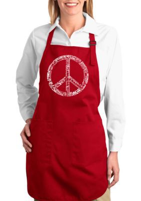 LA Pop Art Full Length Word Art Apron - The Word Peace in 77 Languages, Red