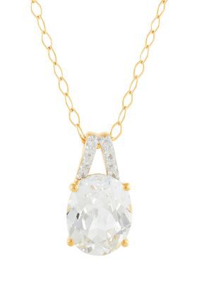 Belk & Co Lab Grown White Sapphire Pendant Necklace with 18" Cable Chain and Stud Earrings Set in Gold Over Sterling Silver, 18 in