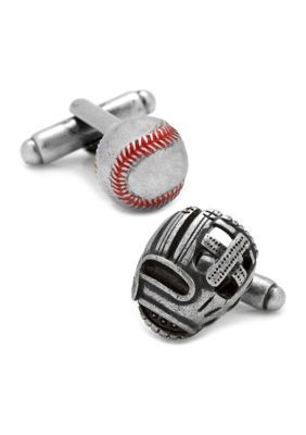 Cufflinks Inc Men's Baseball and Glove Antique Silver Cufflinks