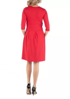 24seven Comfort Apparel Women's Fit and Flare Scoop Neck Maternity Dress, Red, XL