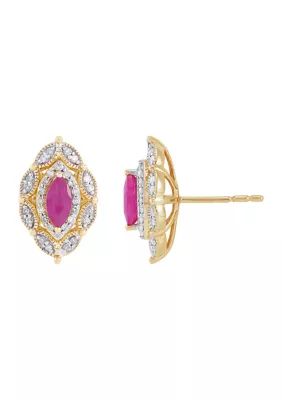 Belk & Co 1/5 ct. t.w. Diamond and Ruby Stud Earrings in 10K Yellow Gold