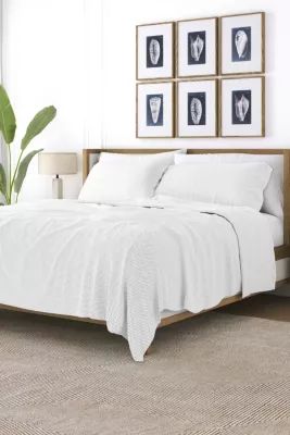 Luxury Inn Sheet Set 4-Piece Patterned Microfiber Dots & Stripes Ultra Soft Bedding, Gray, Queen