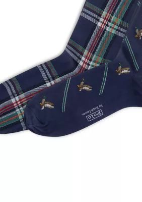 Polo Ralph Lauren Men's Critters and Plaids Socks - 2-Pack, Navy Blue, 10 - 13