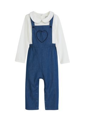Crown & Ivy Baby Girls Chambray Overalls Set, 6 Months
