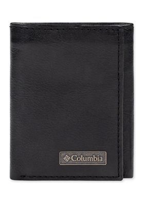 Columbia Men's Leather RFID Trifold Wallet with Interior Zipper, Black