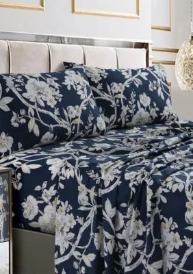 Tribeca Living Colmar Printed Cotton Sateen Extra Deep Pocket Sheet Set, Queen