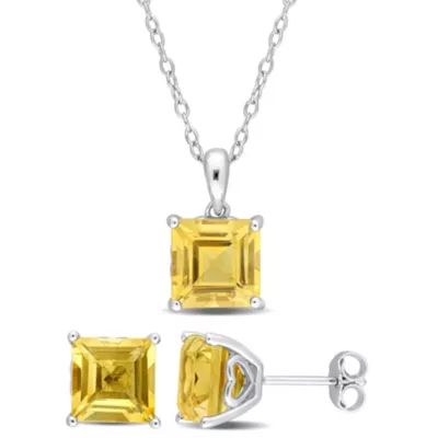 Belk & Co Citrine Pendant with Chain and Earrings 2-Piece Set in Sterling Silver, White