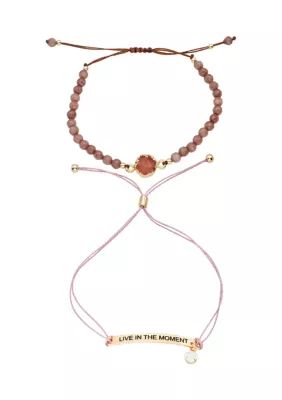 Wonderly Duo Rose Quartz Engraved Gold Bracelets