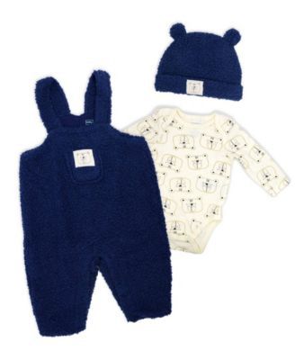 Baby Mode Baby Boys 3 Piece Navy Sherpa Overall Set