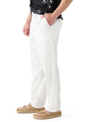 Magaschoni Men's Linen Drawstring Pants, White, XL