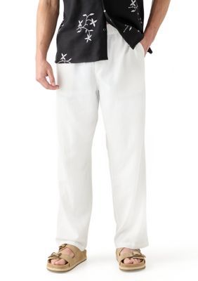 Magaschoni Men's Linen Drawstring Pants, White, XL