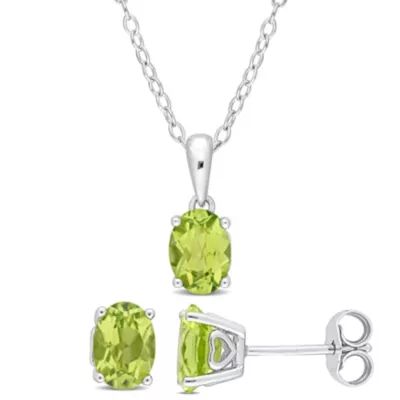 Belk & Co Peridot Solitaire Pendant with Chain and Stud Earrings 2-Piece Set in Sterling Silver
