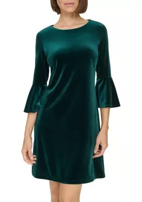 Tommy Hilfiger Women's Bell Sleeve Velvet Shift Dress, 4