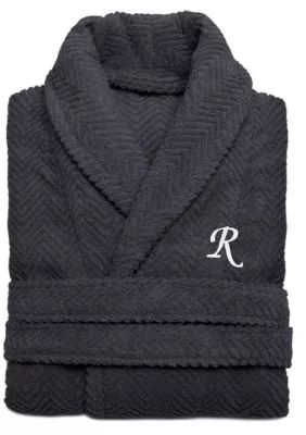 Linum Home Textiles Personalized Unisex Herringbone Bathrobe, S/M