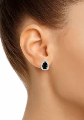 Belk & Co 10K White Gold 7x5mm Pear Shape Black Onyx & Created White Sapphire Halo Stud Earrings