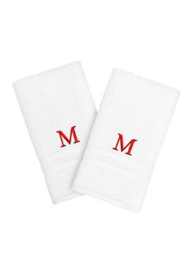 Linum Home Textiles Personalized Denzi Hand Towels (Set of 2) in Red Font, White, Towel Set