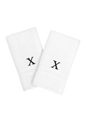 Linum Home Textiles Personalized Denzi Hand Towels (Set of 2) in Black Font, White, Towel Set