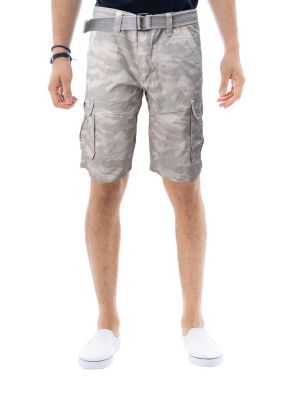 RAW X Men's Belted Relaxed Fit 12.5" Cargo Shorts, Sand, 36