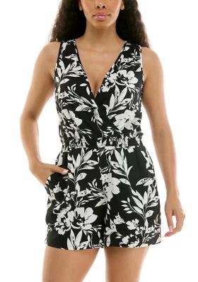 Nina Leonard Women's Smocked Waist Romper, Medium