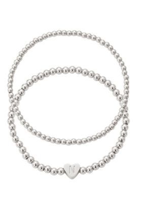 Adornia Silver Plated Ball Bead Initial Bracelet Set