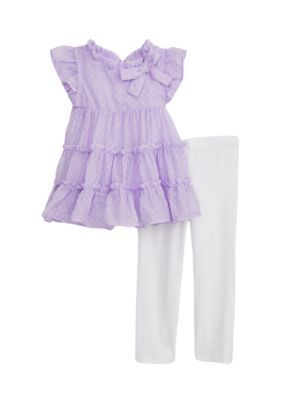 Rare Editions Baby Girls Ruffle Clipdot Top and Leggings Set