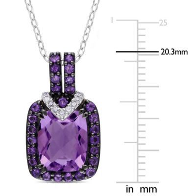 Belk & Co 2 Piece Set of Diamond & Amethyst-Africa Leverback Earrings & Pendant with Chain in Sterling Silver, 18", White