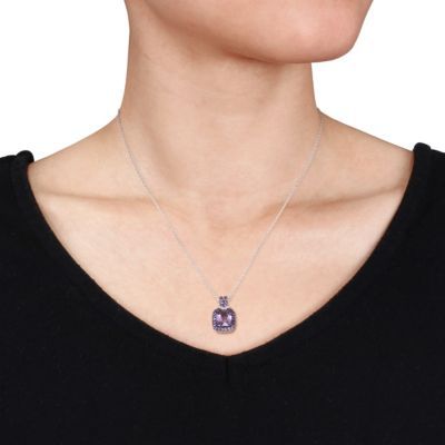 Belk & Co 2 Piece Set of Diamond & Amethyst-Africa Leverback Earrings & Pendant with Chain in Sterling Silver, 18", White