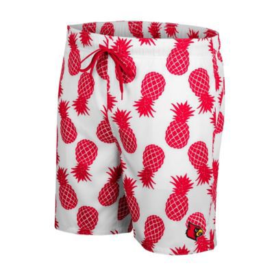 Colosseum Men's NCAA Louisville Cardinals Pineapples Swim Shorts, White, Large