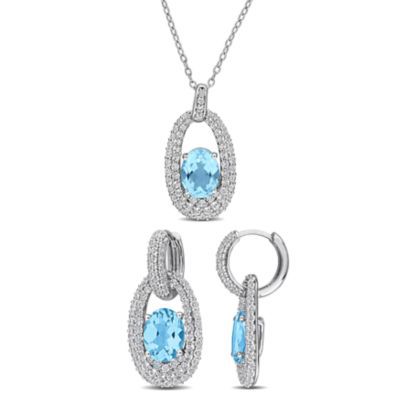 Belk & Co 2-Piece Set of Sky Blue Topaz & White Topaz Earrings & Pendant with Chain in Sterling Silver - 18 in