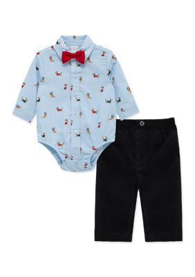 Little Me Baby Boys Party Pups Pant Set with Bow Tie, Blue, 6 Months