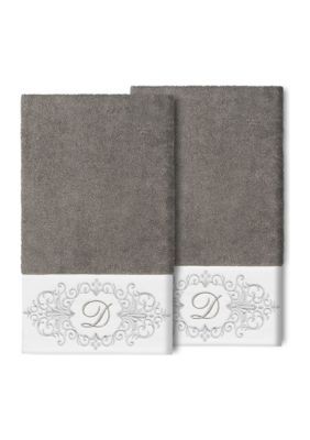 Linum Home Textiles MONICA 2PC Embellished Bath Towel Set, Gray