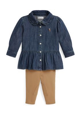 Ralph Lauren Childrenswear Baby Girls Denim Peplum Shirt & Jersey Legging Set