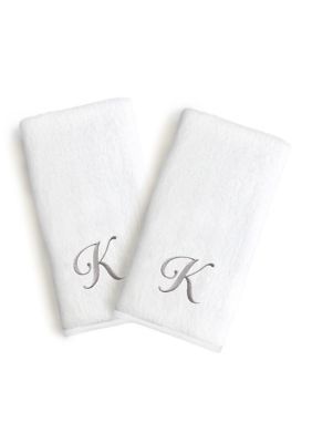 Linum Home Textiles Personalized Novelty Hand Towels (Set of 2) in Grey Linum Font, White, Towel Set