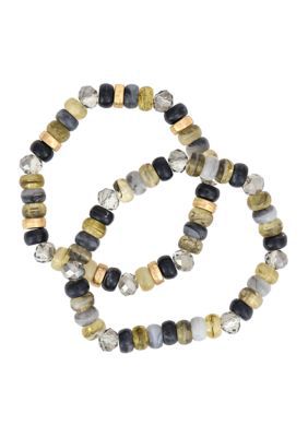 Wonderly Grey Multi Beaded Stretch Bracelet Set