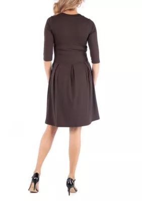 24seven Comfort Apparel Women's Fit and Flare Scoop Neck Maternity Dress, Brown, Small