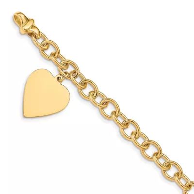 Belk & Co 14K Yellow Gold 8.5-inch Polished Link with Heart Charm Bracelet