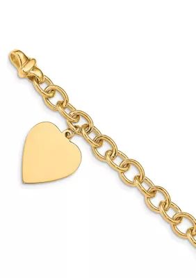 Belk & Co 14K Yellow Gold 8.5-inch Polished Link with Heart Charm Bracelet