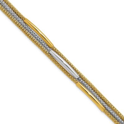 Belk & Co 14K Yellow Gold and Rhodium Polished Bars Mesh Multi-strand Bracelet