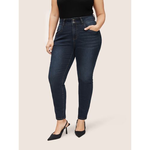 Plus Size Skinny Stitch Full Length Jeans Women Indigo Casual Plain Plain High stretch Pocket Jeans BloomChic 12/L