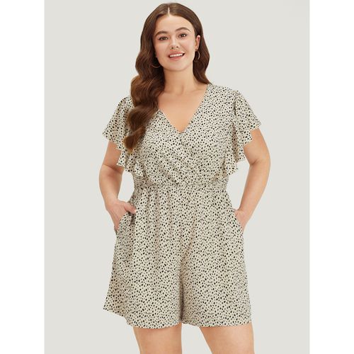 Plus Size Leopard Leopard Ruffle Cap Sleeve V Neck Pocket Jumpsuit Women Elegant Short sleeve V-neck Dailywear Loose Jumpsuits BloomChic 14-16/1X