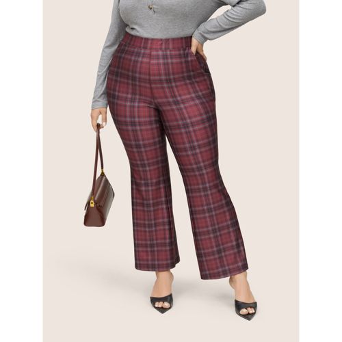 Plus Size Plaid Pocket Elastic Waist Bootcut Leggings Women Maroon At the Office High stretch Bootcut High Rise Work Leggings BloomChic 10/M