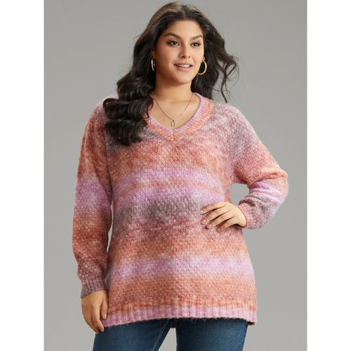 Plus Size Ombre Heather V Neck Pullover Multicolor Women Casual Loose Long Sleeve V-neck Dailywear Pullovers BloomChic 14-16/1X