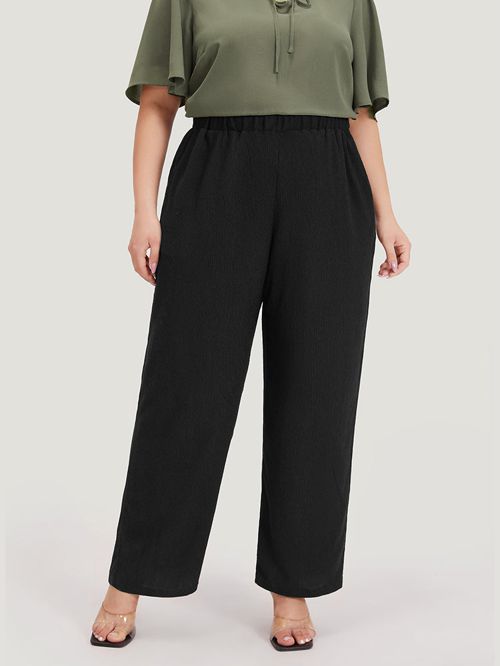 Plain Pocket Elastic Waist Woven Pants