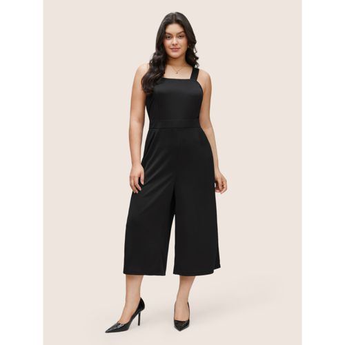 Plus Size Black Solid Adjustable Straps Pocket Cami Jumpsuit Women Workwear Essentials Sleeveless Non Work Loose Jumpsuits BloomChic 30/6X