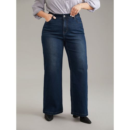 Plus Size Vintage Dark Wash Wide Leg Jeans Women Midnight Casual Plain Plain High stretch Pocket Jeans BloomChic 22/3X