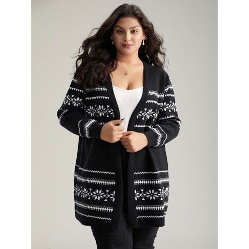 Plus Size Anti-Pilling Bandana Print Elastic Cuffs Cardigan Black Women Casual Loose Long Sleeve Festival-Christmas Cardigans BloomChic 10/M