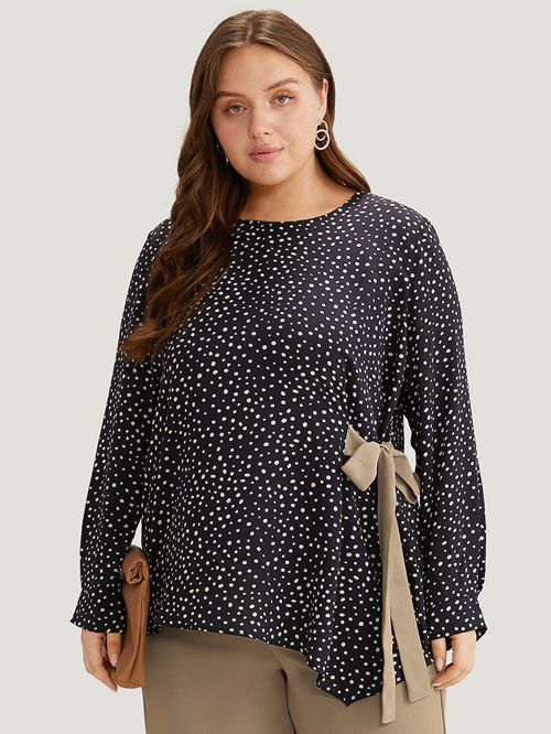 Polka Dot Ties Contrast Two-Piece Woven Top