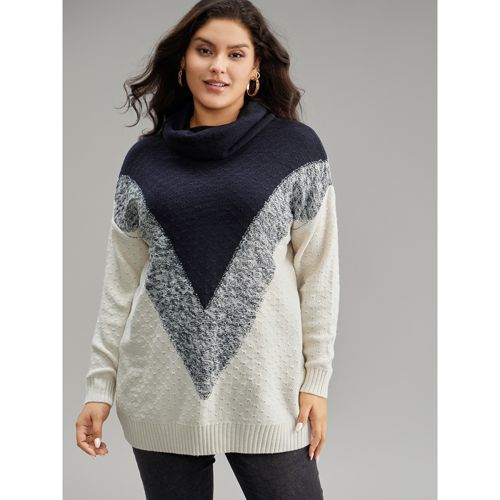 Plus Size Heather Colorblock Turtle Neck Pullover Midnight Women Casual Loose Long Sleeve Round Neck Dailywear Pullovers BloomChic 18-20/2X