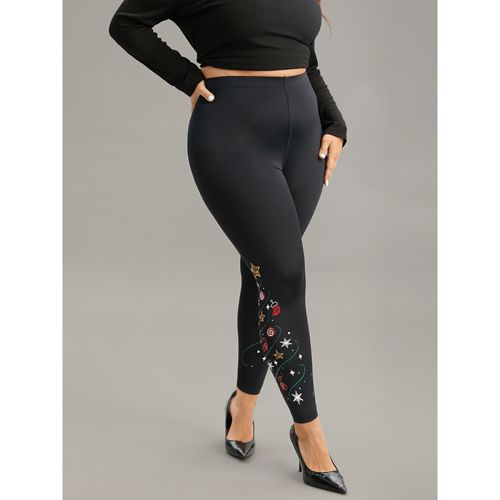 Plus Size Christmas Print High Rise Skinny Leggings Women Black Party High stretch Skinny High Rise Festival-Christmas Leggings BloomChic 22-24/3X